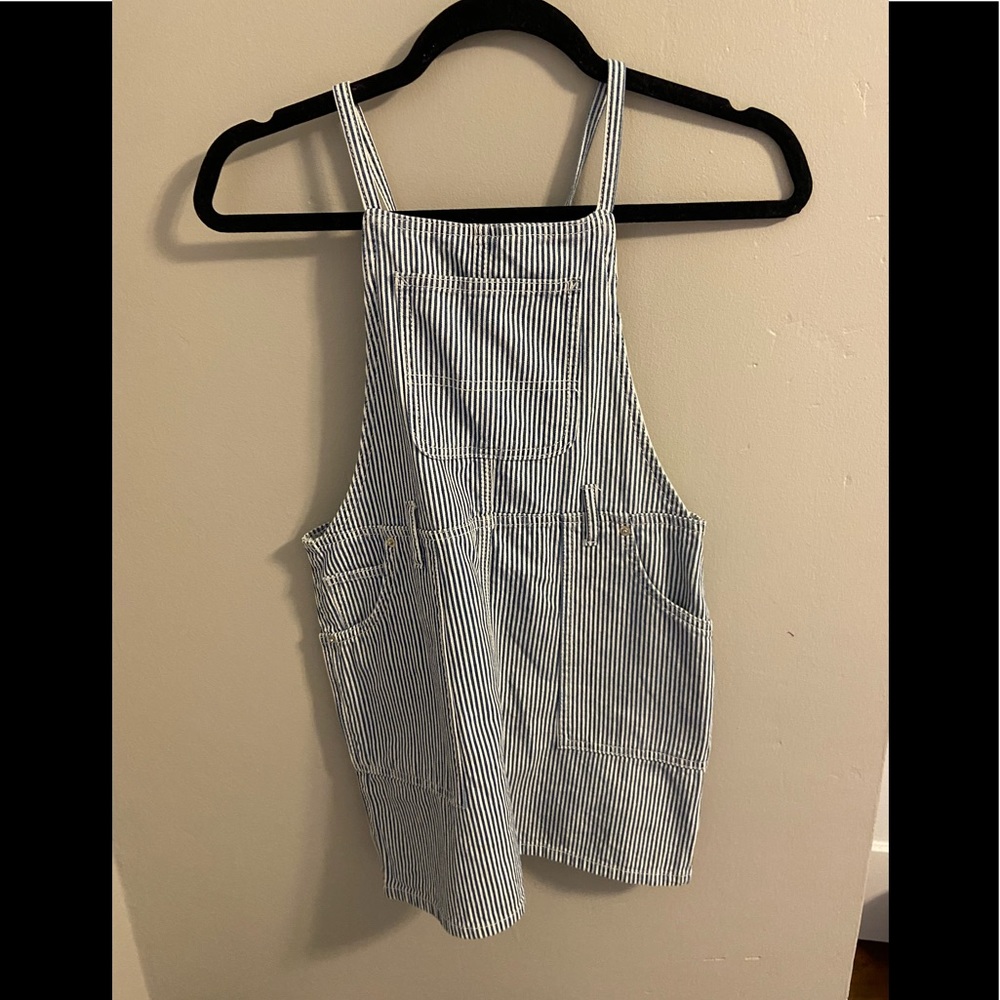 super cute overall pinstripe dress, blue and white